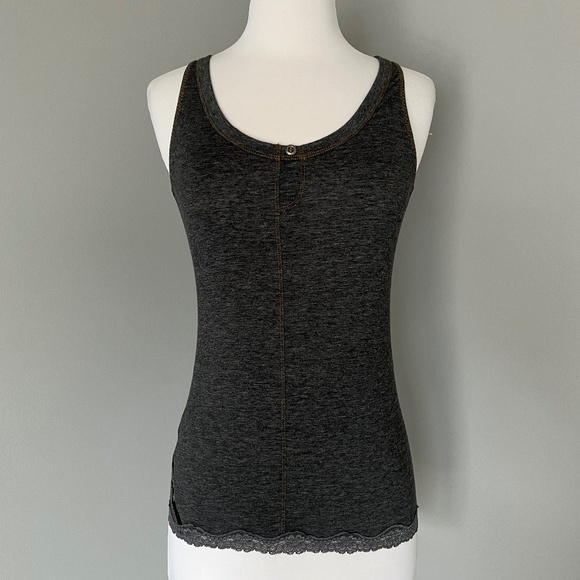 Diesel Lingerie Underwear Loung Pajama Cotton blend Gray Logo Lace Trim Tank Top - Picture 1 of 14
